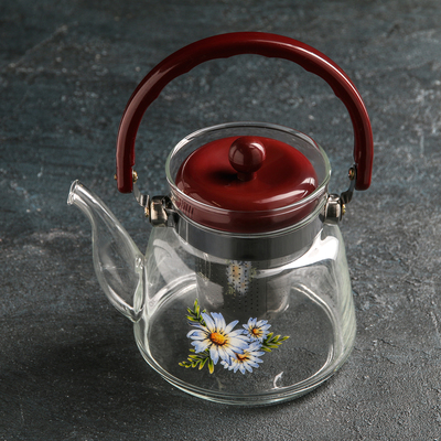 Чайник стеклянный заварочный с металлическим ситом «Цветочная фантазия», 600 мл