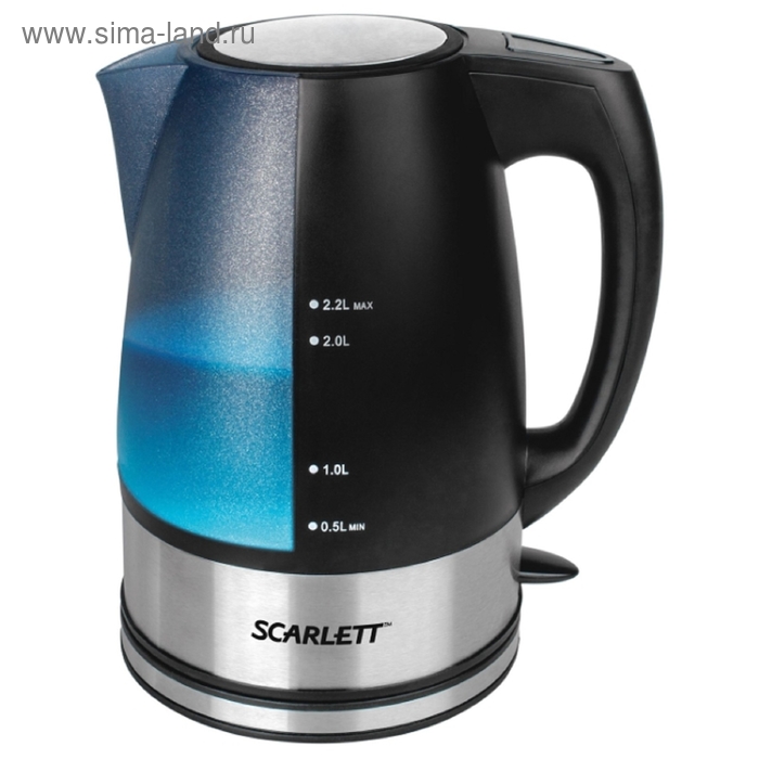 Чайник электрический Scarlett SC-EK18 P18, пластик, 2.2 л, 2200 Вт, подсветка, черный - Фото 1