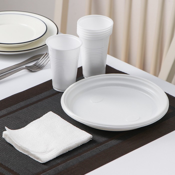 Набор одноразовой посуды «Красавчик», 6 персон, цвет белый - Фото 1