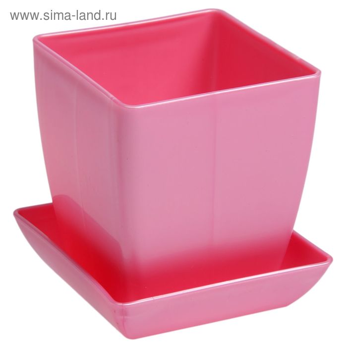Горшок для цветов «Квадрат», 300 мл, 7,5×7,5 см, с поддоном, цвет розовый - Фото 1