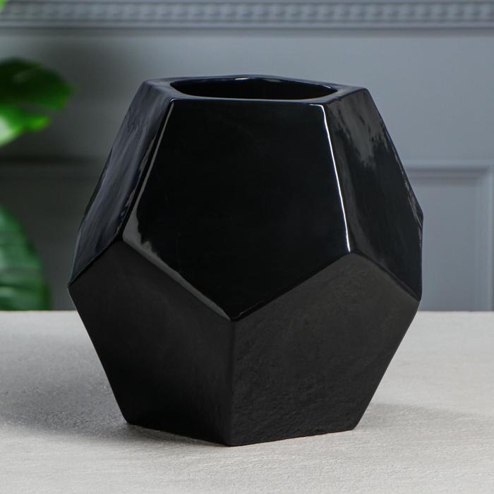 Ваза керамическая "Грань", настольная, чёрная, 21 см - Фото 1