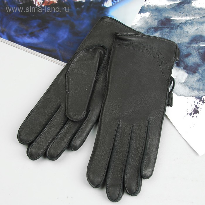 Перчатки женские, материал - олень, подклад - полушерстяной, р-р 17, цвет чёрный - Фото 1