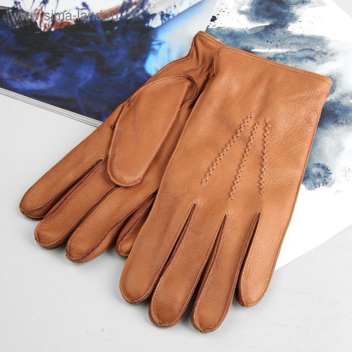 Перчатки мужские, модель №114, материал - олень, подклад - полушерстяной, р-р 23, коричневые - Фото 1