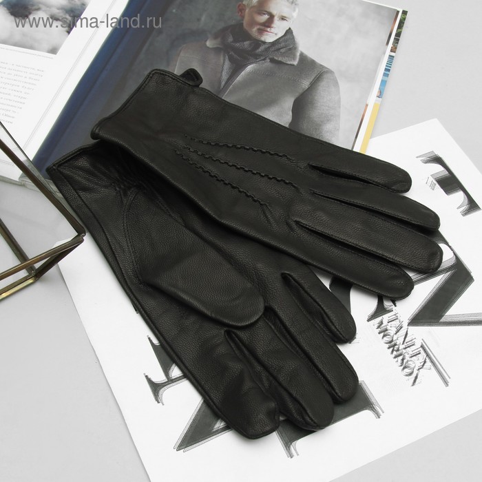 Перчатки мужские, материал - козлина, без подклада, р-р 23, цвет чёрный - Фото 1