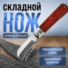 Нож универсальный складной ТУНДРА, деревянная рукоятка, изогнутое лезвие, нержавеющая сталь - Фото 4