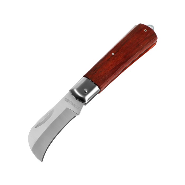 Нож универсальный складной ТУНДРА, деревянная рукоятка, изогнутое лезвие, нержавеющая сталь - Фото 1