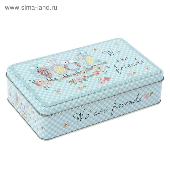 Шкатулка металл прямоугольная "Совушки в заплатку" 5х11,5х19 см - Фото 1