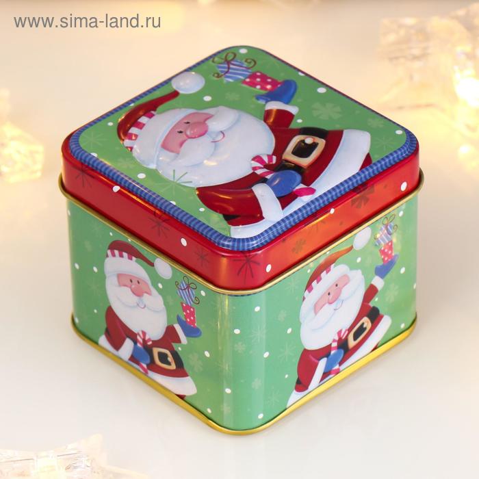 Шкатулка металл новогодняя квадрат "Дедушка Мороз с подарками" 6х7,5х7,5 см - Фото 1