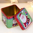 Шкатулка металл новогодняя квадрат "Дедушка Мороз с подарками" 6х7,5х7,5 см - Фото 2