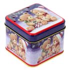 Шкатулка металл новогодняя квадрат "Мишки на снегу" 6х7,5х7,5 см - Фото 1