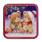 Шкатулка металл новогодняя квадрат "Мишки на снегу" 6х7,5х7,5 см - Фото 3