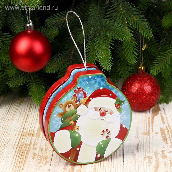 Шкатулка металл новогодняя шар "Дед Мороз" 3,5х12х11 см - Фото 1