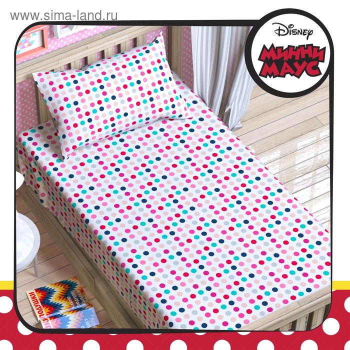 Простыня 1,5 сп "Минни Маус" 150*214 см 100% хлопок, поплин 125 г/м2 - Фото 1