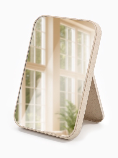 Зеркало настольное, прямоугольное, 16.5×24.5 см, (16×24 см), бежевое