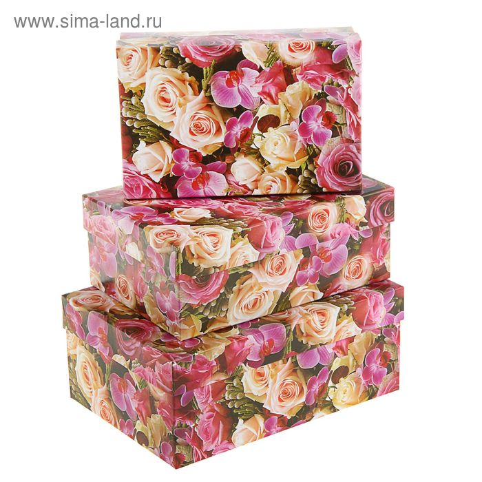 Набор коробок 3 в 1 "Розовые букеты" - Фото 1
