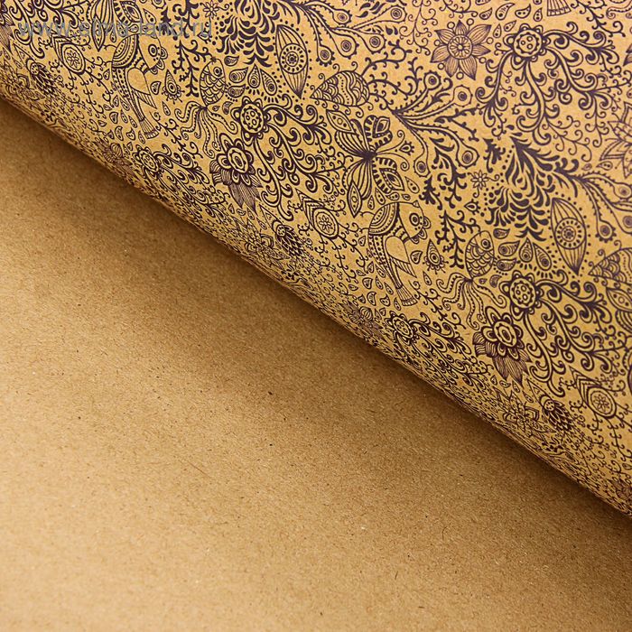 Бумага упаковочная крафт "Цветы ажурные синие", 70 х 100 см набор 10 листов - Фото 1