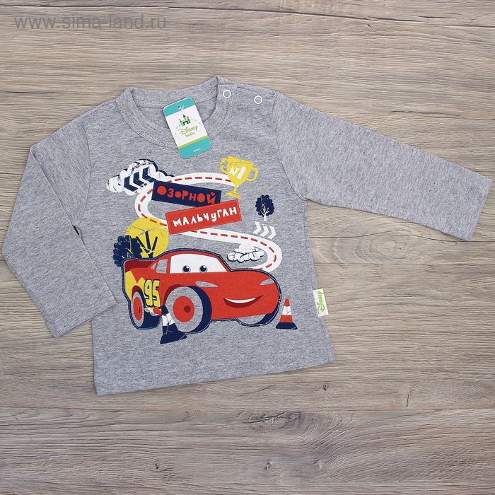 Футболка с длинным рукавом для мальчиков "Озорной мальчуган", Тачки, рост 68-74 (48) см, 6-9 мес, 100% хлопок - Фото 1