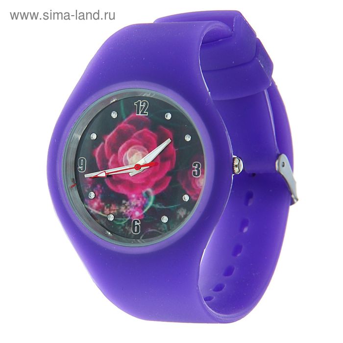 Часы наручные женские, корпус и ремешок силикон, цветной циферблат микс  фиолетовые - Фото 1