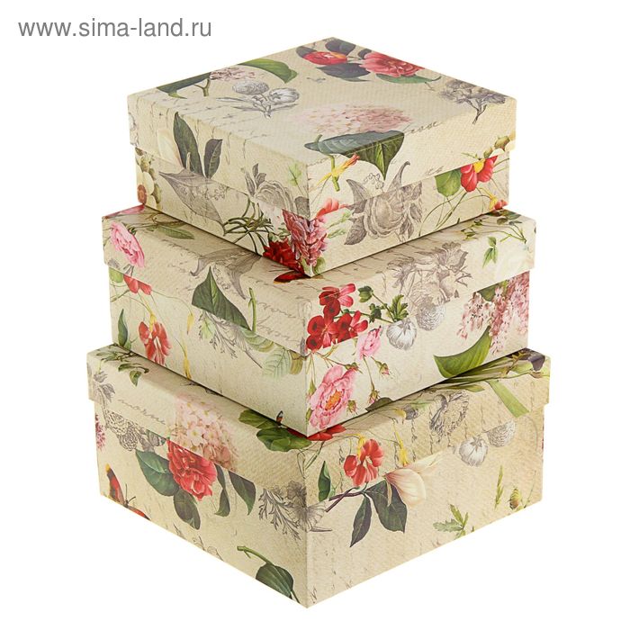 Набор коробок 3 в 1 "Цветы ретро", 19 х 19 х 9,5 - 15,5 х 15,5 х 6,5 см - Фото 1