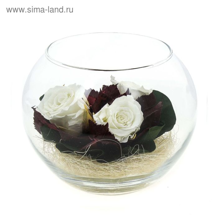 Композиция в вазе, розы белые, 14 х 14 х 12 см - Фото 1