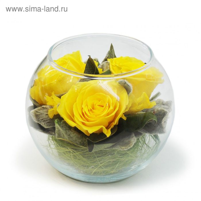 Композиция в вазе, розы желтые, 12 х 12 х 10 см - Фото 1