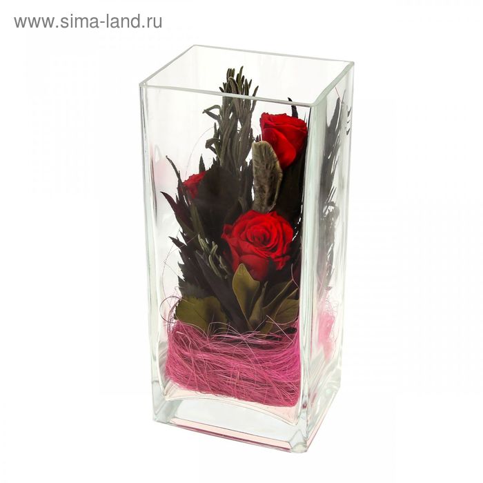 Композиция в вазе "Ректангель", розы красные, 10 х 8 х 22 см - Фото 1