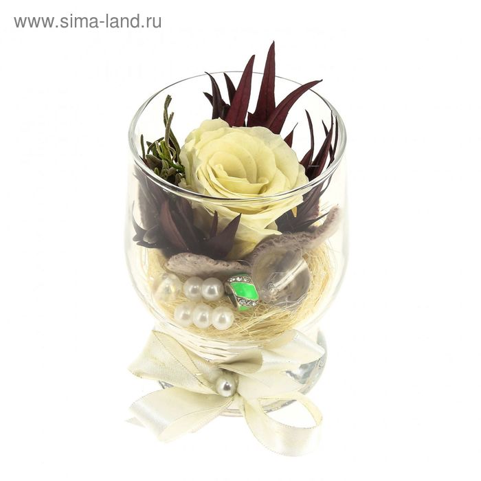 Композиция в вазе "Акватик" новогодняя, роза белая, 7 х 10,5 х 7,8 см, 310 мл - Фото 1