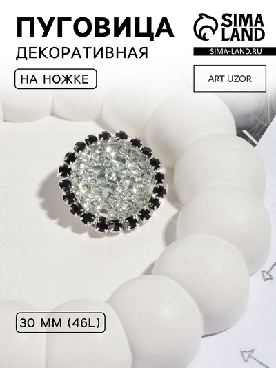 Пуговица декоративная, d=30 мм, цвет серебряный, чёрный