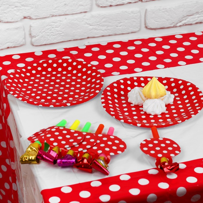 Набор для праздника «Горох», скатерть 180х108 см, 6 тарелок, 6 язычков, цвет красный - Фото 1