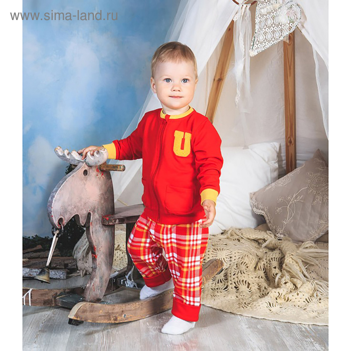 Комплект для мальчика (брюки, толстовка), рост 80 см, цвет красный (арт. 116-М) - Фото 1
