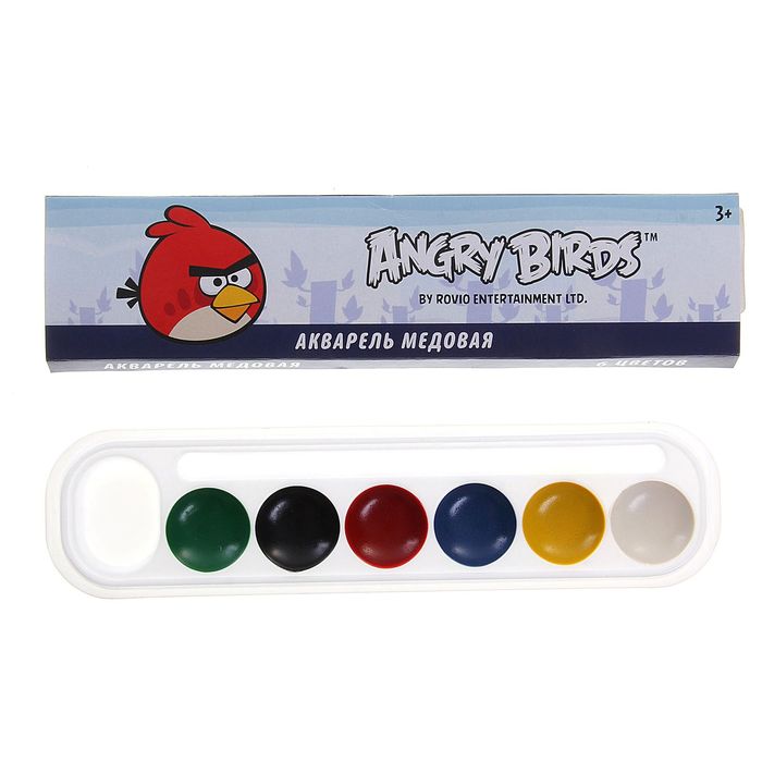 Акварель медовая 6 цветов Angry Birds, без кисти - Фото 1