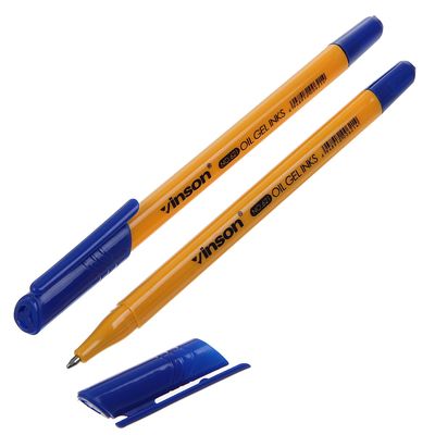 Ручка шариковая 0.5 мм, Vinson, корпус треугольный жёлтый с синим колпачком, стержень масляный синий