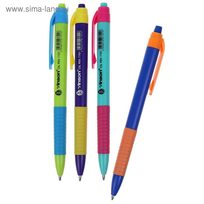 Ручка шариковая, автоматическая, 0.5 мм, Vinson «Смарт», с резиновым держателем, стержень масляный синий, МИКС - Фото 1