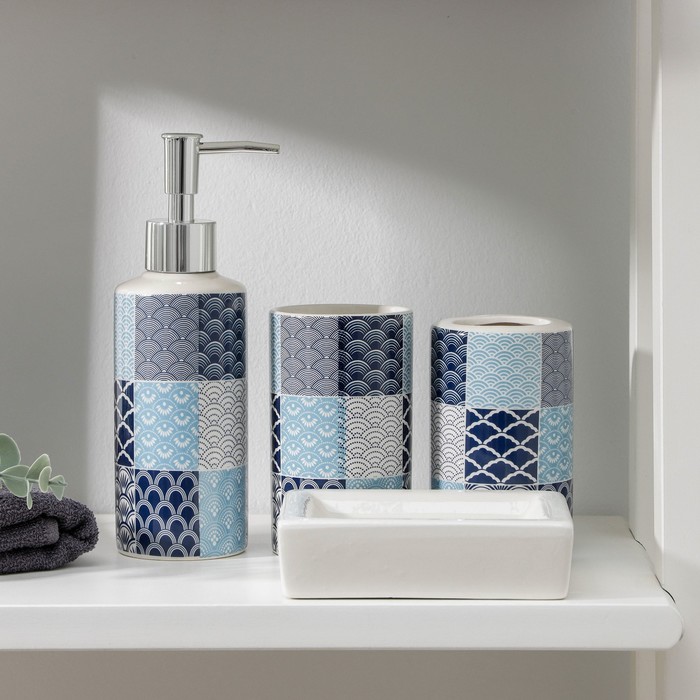 Набор аксессуаров для ванной комнаты «Мозайка», 4 предмета, цвет МИКС - фото 1905368664