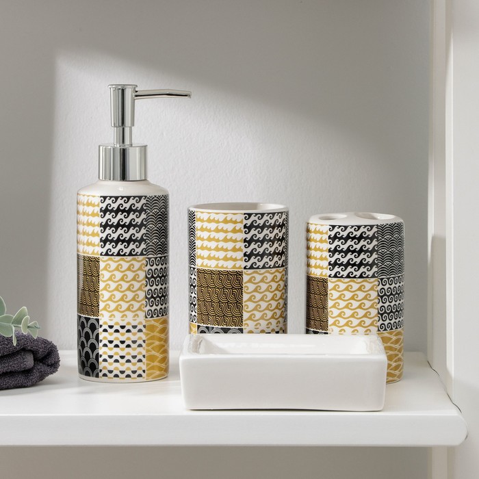 Набор аксессуаров для ванной комнаты «Мозайка», 4 предмета, цвет МИКС - фото 1905368668