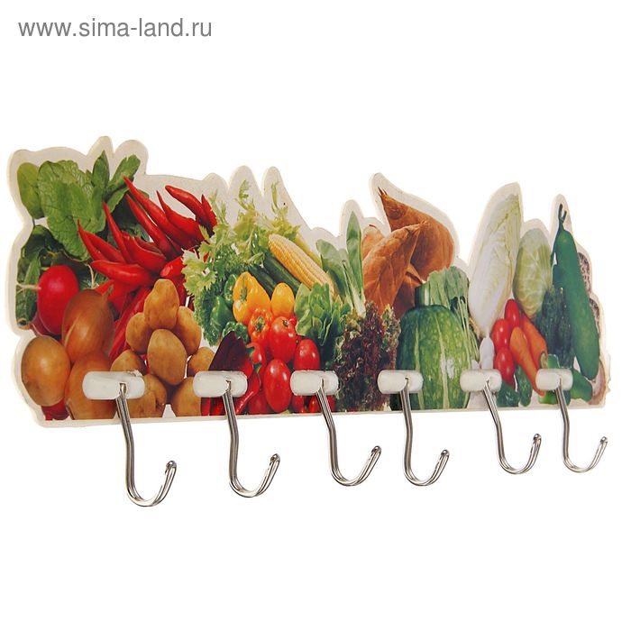 Вешалка на 6 крючков «Овощи», цвет МИКС - Фото 1