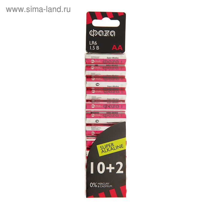 Батарейка алкалиновая "ФАZА" Super, AA, LR6-12BL, 1.5В, блистер, 10+2 шт. - Фото 1