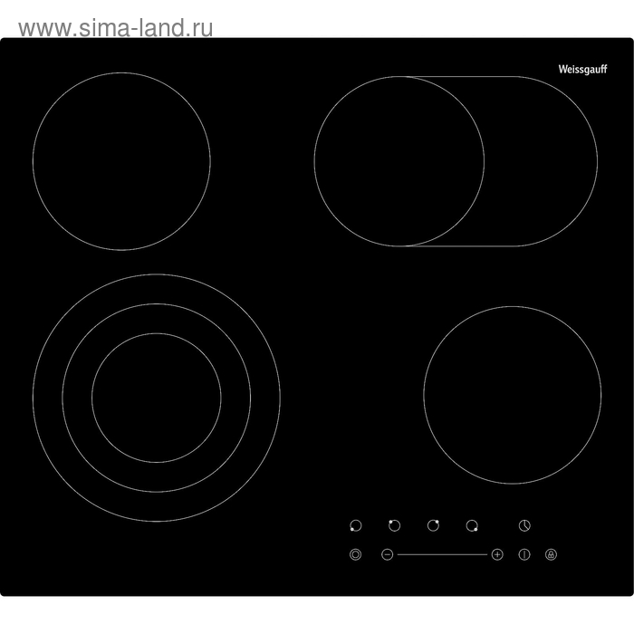 Варочная поверхность Weissgauff HVB 6547 B, электрическая, 4 конфорки, сенсор, чёрная - Фото 1