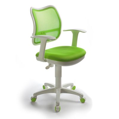 Кресло для школьника «Бюрократ» CH-W797, с подлокотниками, на колёсиках, сетка/ткань, цвет белый/зелёный