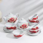 Сервиз чайный Дулевский фарфор «Дачный. Маки», 14 предметов: чашки 6 шт., блюдце 6 шт., чайник, сахарница, белый - Фото 1