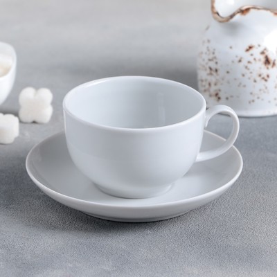 Чайная пара Дулевский фарфор «Янтарь», 2 предмета: чашка d=210 мл, блюдце d=14 см, белая