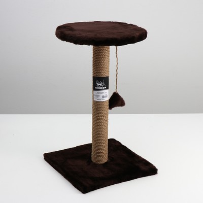 Когтеточка "Столбик" с круглой полкой и игрушкой, 35 х 35 х 60 см микс цветов