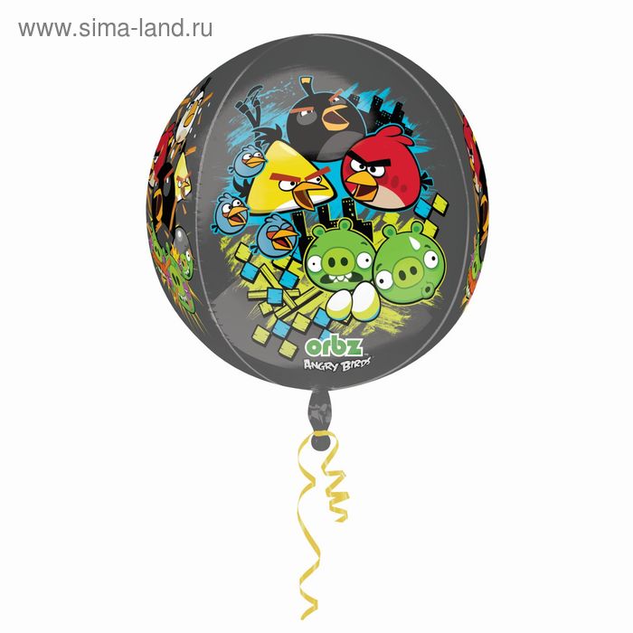 Шар фольгированный 16" 3D Angry Birds, сфера - Фото 1