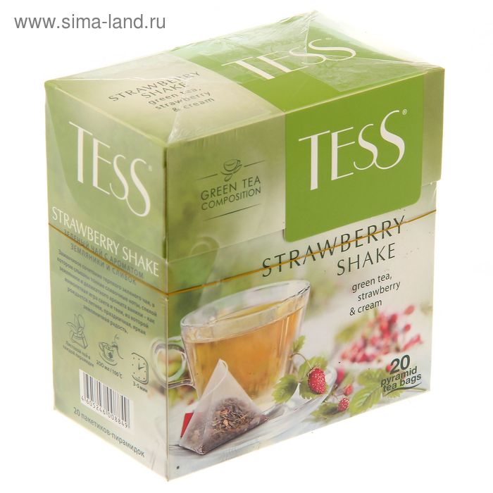 Чай Tess пирамидки Strawberry Shake, green tea, 20п*1,8 гр. - Фото 1
