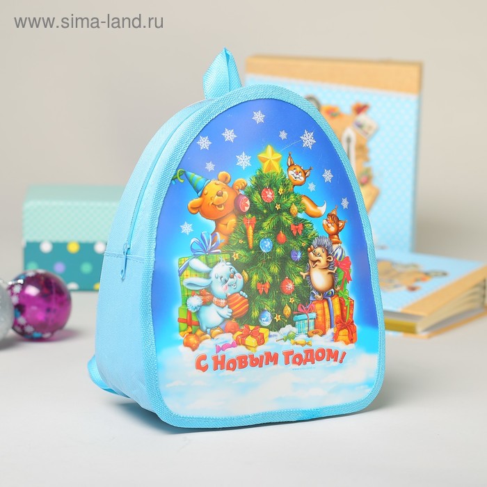 Рюкзак детский новогодний, отдел на молнии, цвет голубой - Фото 1