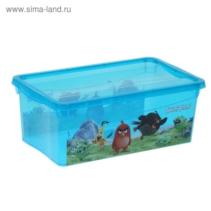 Ящик для игрушек с аппликацией Angry birds с крышкой, 5л, цвет голубой - Фото 1