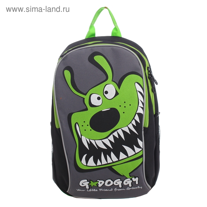 Рюкзак детский на молнии, 2 отдела, 2 наружных кармана, чёрный/зелёный - Фото 1