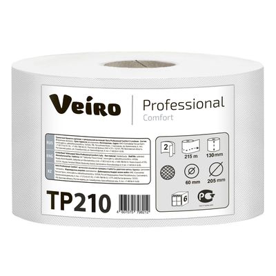 Туалетная бумага для диспенсера Veiro Professional Comfort TP210 с ЦВ, 2 слоя, 215 метров (1000 листов)