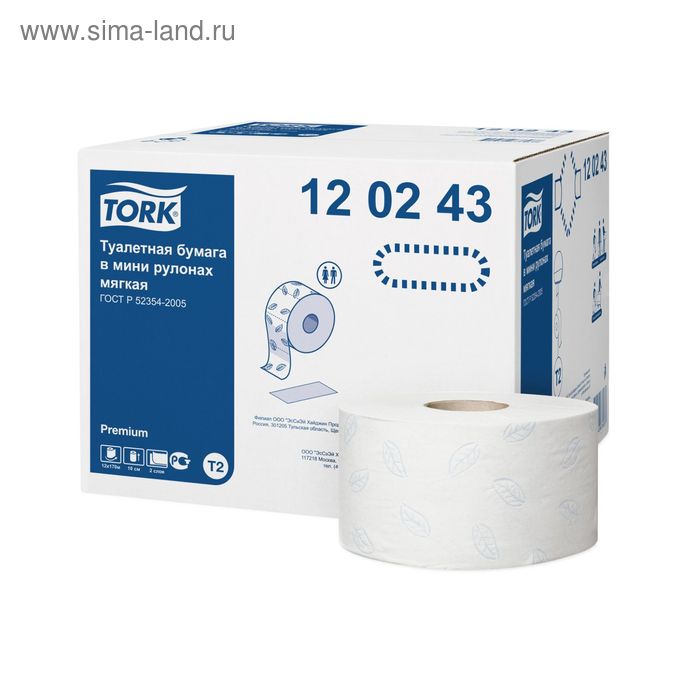 Туалетная бумага для диспенсера Tork в мини рулонах мягкая (T2), 1214 листов - Фото 1