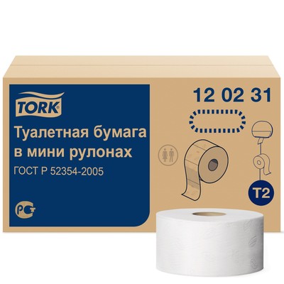 Туалетная бумага для диспенсера Tork в мини рулонах (T2), 1214 листов - Фото 1